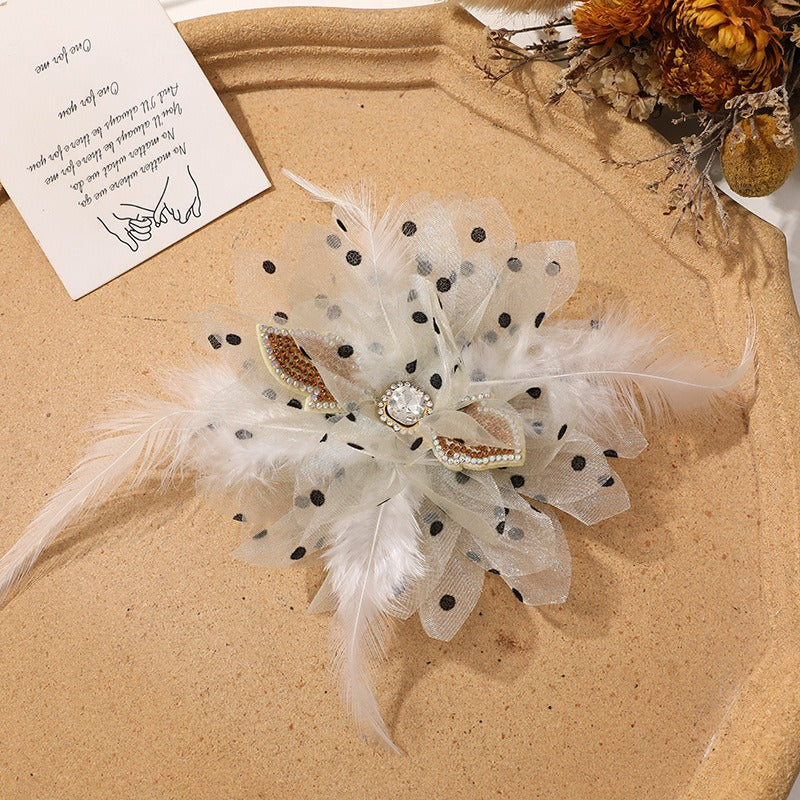 X2324 Three-Dimensional Multi-Layer Pearl Feather Organza Flower Charms, DIY Handmade Base for Earrings Rings Brooches Jewelry Making Bulk Craft Supplies