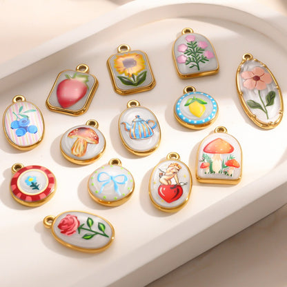 X2292  Stainless Steel Gold Plated Rose Wind Chime Strawberry Sunflower Daisy Cat Pendant, DIY Accessories for Bracelet Necklace Earrings