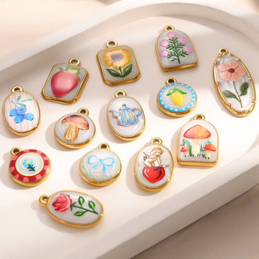 X2292  Stainless Steel Gold Plated Rose Wind Chime Strawberry Sunflower Daisy Cat Pendant, DIY Accessories for Bracelet Necklace Earrings