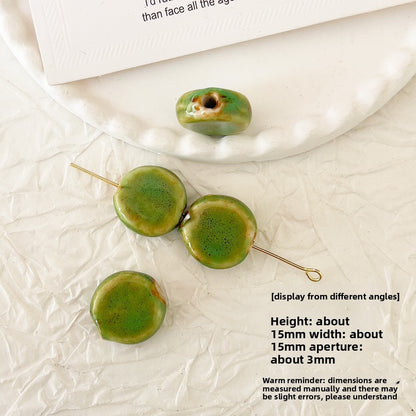 X2298 2Pcs Green Ceramic Beads, Cube Star Rose Butterfly Pumpkin Shell Heart & Round Shapes, Irregular Straight Hole Spacer Beads for DIY Bracelet Necklace Jewelry Making