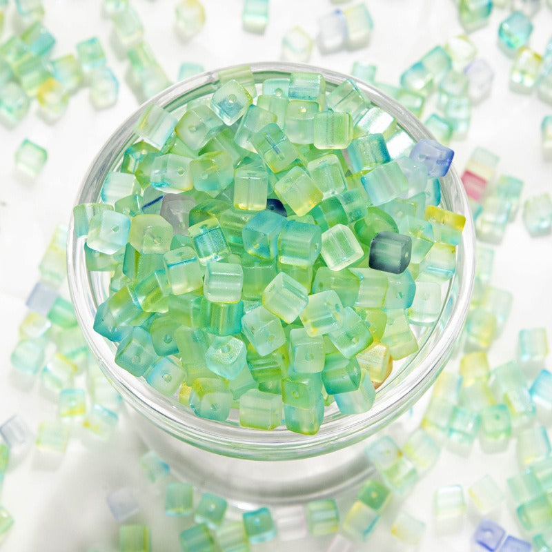 TK187 About 50pcs 7mm square sugar crystal clear glass beads, transparent matte beads, handcrafted DIY jewelry, handcrafted bracelet, necklace, earrings, accessory materials
