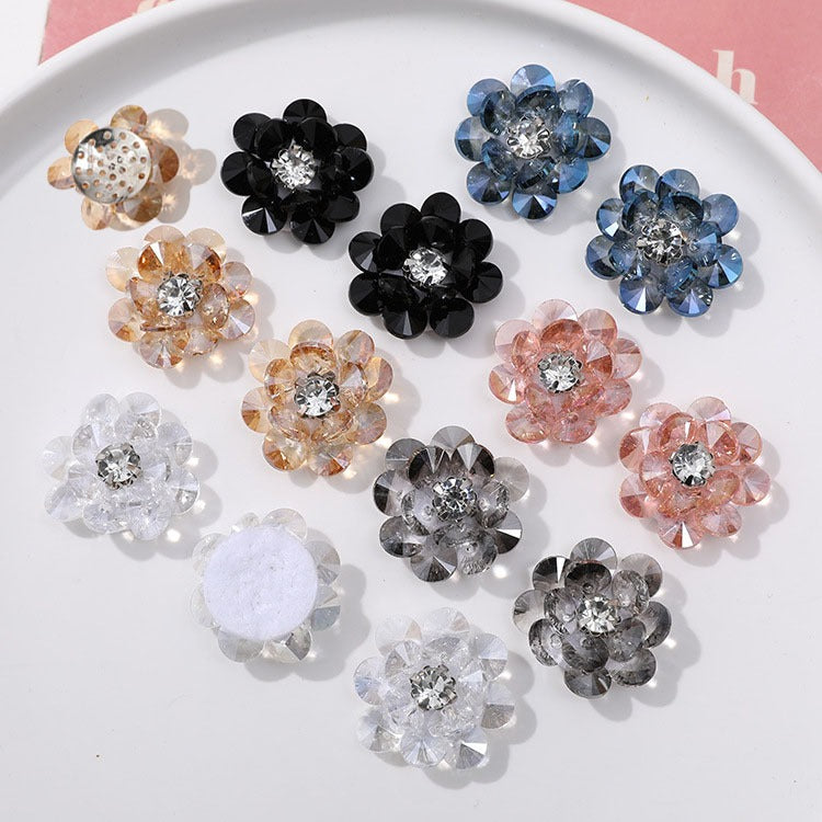X2323 Double Layer Shiny Rhinestone Flower Charms Multi Color DIY Base for Earrings Rings Brooch Craft Supplies Bulk Wholesale