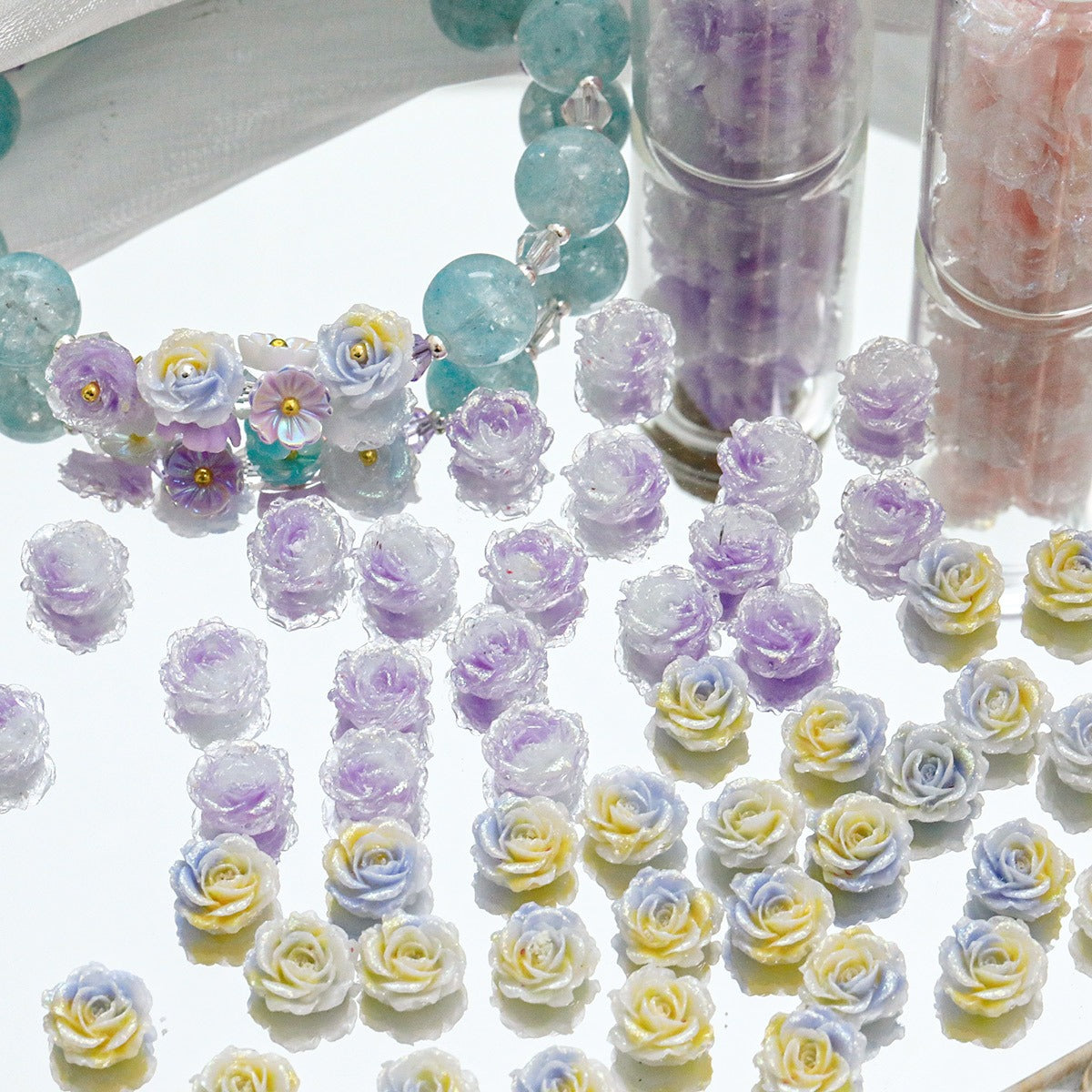 10pcs Flower  With holes Tie‑Dye Drilled Soft Rose Flower Beads, DIY Beading Supplies for Bracelet Necklace Jewelry Making