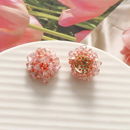 X2321 1 pair Various color blue, pink and red glass beads are woven into beaded flowers as the base for pendant earrings, rings and other accessories. These are DIY handmade items.