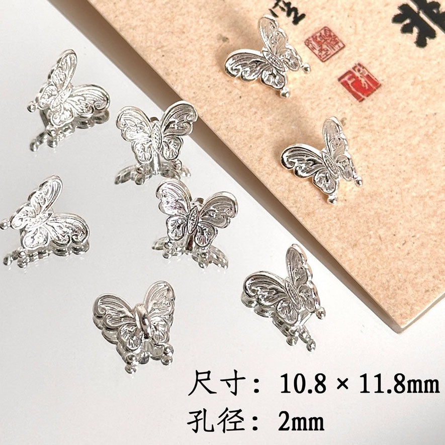 TK87 2Pcs Bright Silver Alloy Butterfly Pendant & Spacer Beads, DIY Handmade Bracelet Necklace Jewelry Making Accessories