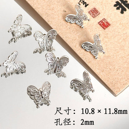 TK87 2Pcs Bright Silver Alloy Butterfly Pendant & Spacer Beads, DIY Handmade Bracelet Necklace Jewelry Making Accessories