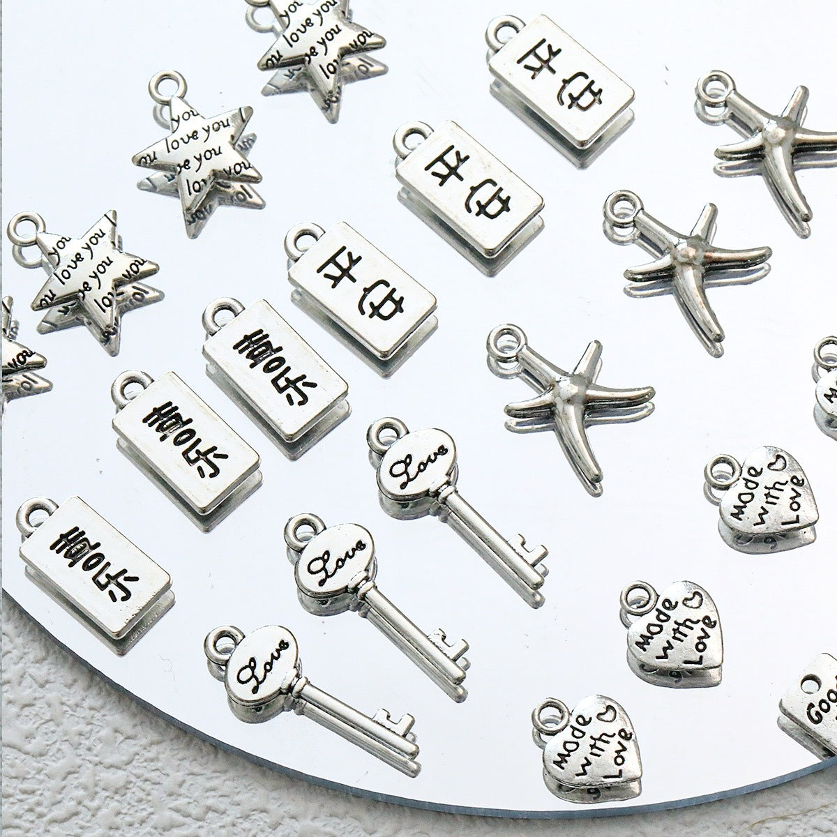 TK103 2Pcs Zinc Alloy Silver Plated Star Letter Heart Key Pendants DIY Handmade Phone Chain Bracelet Accessories