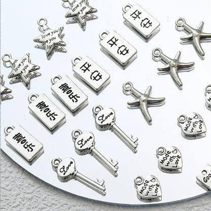 TK103 2Pcs Zinc Alloy Silver Plated Star Letter Heart Key Pendants DIY Handmade Phone Chain Bracelet Accessories