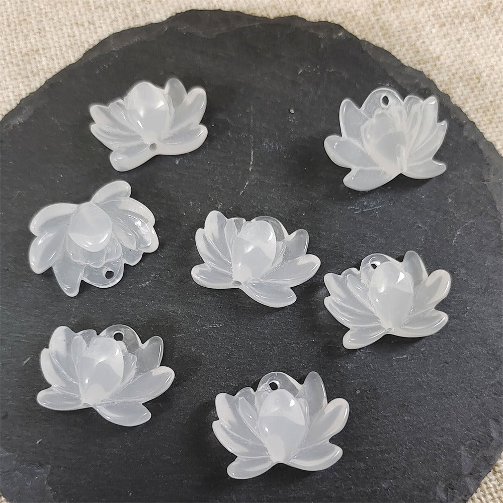 TK43 2pcs New Chinese resin imitation jade lotus double-about three DIY handmade necklace white jade jewelry pendant accessory