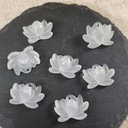 TK43 2pcs New Chinese resin imitation jade lotus double-about three DIY handmade necklace white jade jewelry pendant accessory