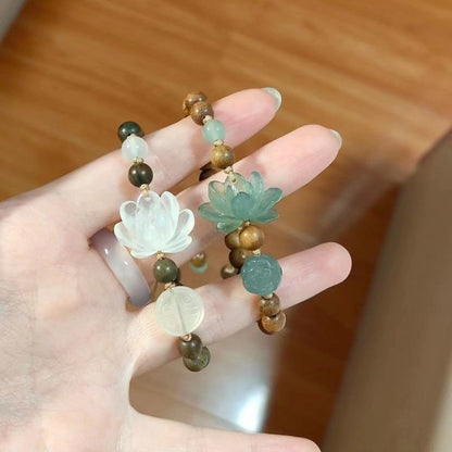 TK43 2pcs New Chinese resin imitation jade lotus double-about three DIY handmade necklace white jade jewelry pendant accessory