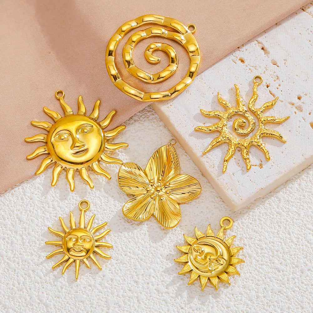 X2011  Stainless Steel Sun &amp; Flower Charms, Gold/Silver Plated Pendants for DIY Jewelry Making