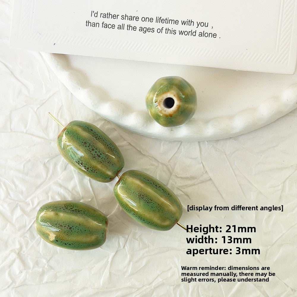 X2298 2Pcs Green Ceramic Beads, Cube Star Rose Butterfly Pumpkin Shell Heart & Round Shapes, Irregular Straight Hole Spacer Beads for DIY Bracelet Necklace Jewelry Making