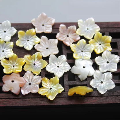 X2422 12mm Natural White Mother of Pearl 5 Petal Bowl Flower Beads, Hand Carved Shell Flower Charms for DIY Hanfu Hairpin