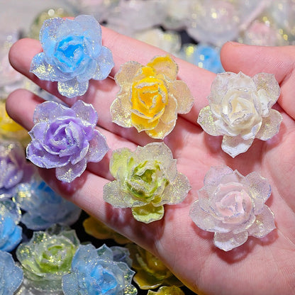 X2644 2Pcs Shimmering Yuhu Golden Lotus Resin Soft Rubber Flowers, DIY Accessory Supplies for Traditional Hairpins, Hair Clips, Bracelets, Necklaces & Earrings Craft Decorations