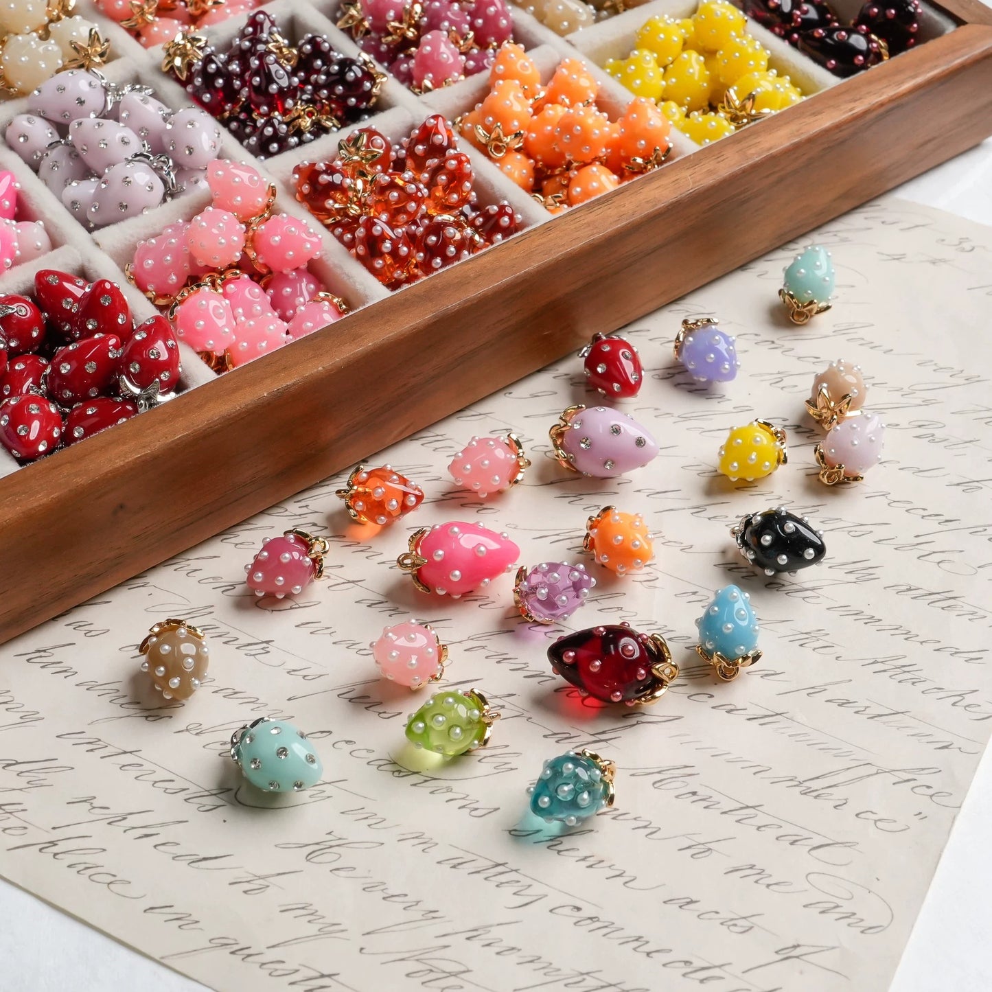 X2442 Cute Rhinestone Pearl 3D Strawberry Pendants, Large & Medium Size, DIY Handmade Accessories for Bracelets, Necklaces, Earrings & Phone Charms