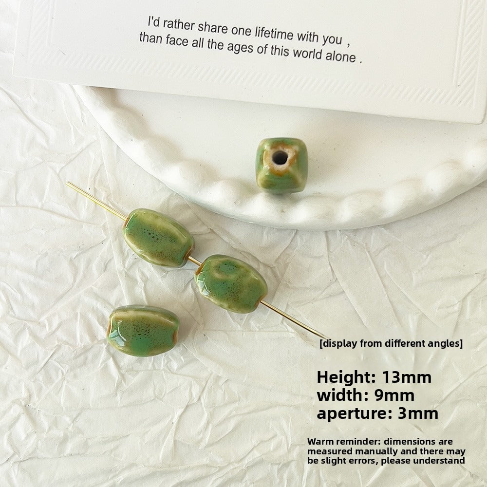 X2298 2Pcs Green Ceramic Beads, Cube Star Rose Butterfly Pumpkin Shell Heart & Round Shapes, Irregular Straight Hole Spacer Beads for DIY Bracelet Necklace Jewelry Making
