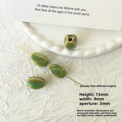 X2298 2Pcs Green Ceramic Beads, Cube Star Rose Butterfly Pumpkin Shell Heart & Round Shapes, Irregular Straight Hole Spacer Beads for DIY Bracelet Necklace Jewelry Making