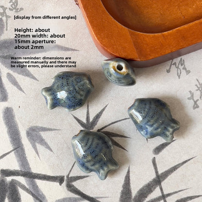 X2300 2Pcs Blue Gray Vintage Ceramic Beads, Lucky Fish Cross Rose Ball & Shell Shapes, Straight Hole Beads Pendants for DIY Bracelet & Necklace Making