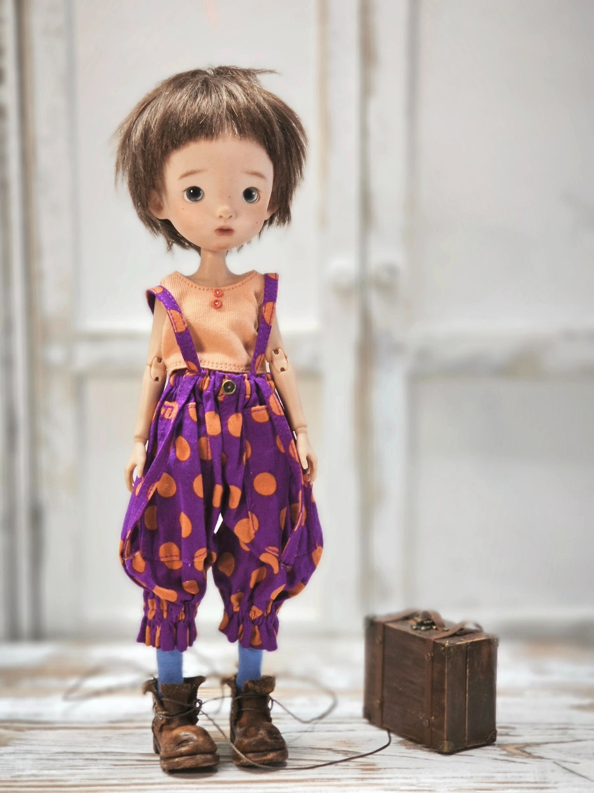 BJD578 30 Days Preorder Suitable for OB22, OB24, BJD, Blythe, Azone doll | Round Polka Dot Overalls, Wide Leg & Cuffed Design, Casual Style, Worldwide Shipping, Custom Order Available