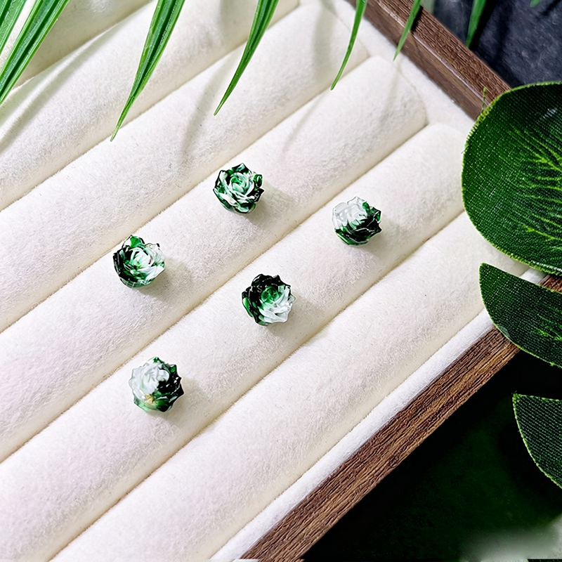 X2382 10Pcs With holes / Without holes Green diffusion-style soft-decorated butterfly nail art accessories resin three-dimensional rose flower DIY handmade ear studs, bracelets, accessories, bracelets, earrings