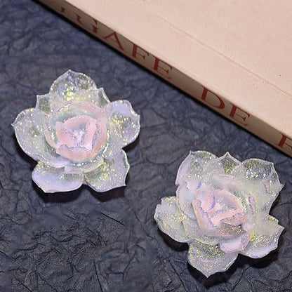 X2644 2Pcs Shimmering Yuhu Golden Lotus Resin Soft Rubber Flowers, DIY Accessory Supplies for Traditional Hairpins, Hair Clips, Bracelets, Necklaces & Earrings Craft Decorations