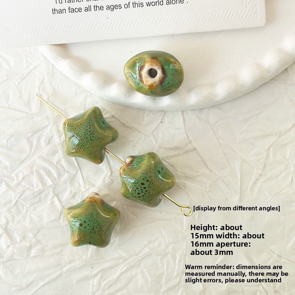X2298 2Pcs Green Ceramic Beads, Cube Star Rose Butterfly Pumpkin Shell Heart & Round Shapes, Irregular Straight Hole Spacer Beads for DIY Bracelet Necklace Jewelry Making