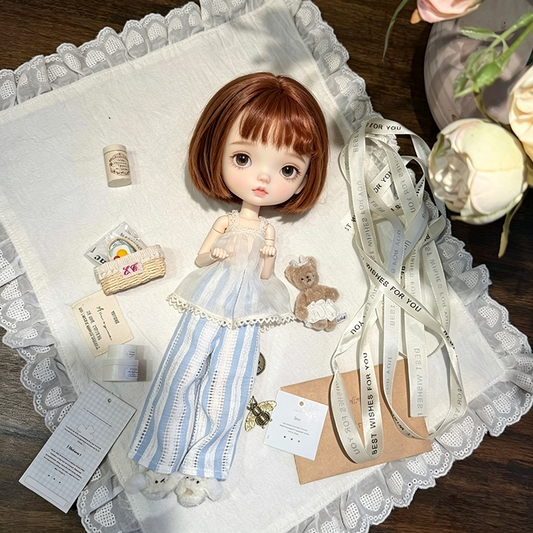 TKA9 30 Days Preorder Handmade Doll Clothes, Lace Camisole Top & Blue Hollow Wide Leg Pants, Fit OB22 OB24 1/6 Fashion Doll, Doll Body Not Included