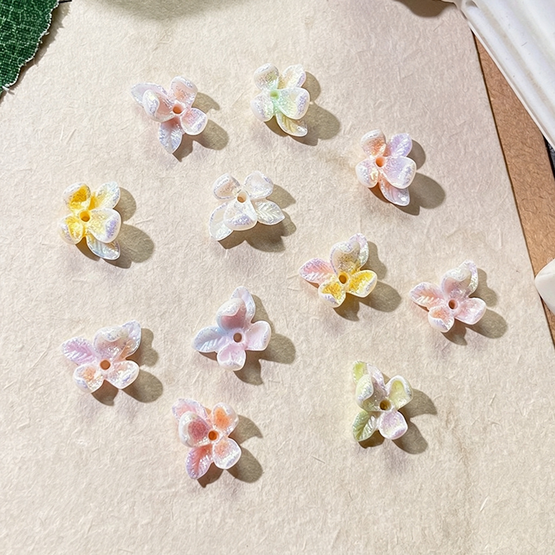 TK189 50Pcs Per Pack Iridescent Soft Rubber Plumeria Flower Beads with Hole, Mini Resin Floral Spacer Charms for DIY Bracelet Necklace Earrings Jewelry Making & Nail Art Decorations