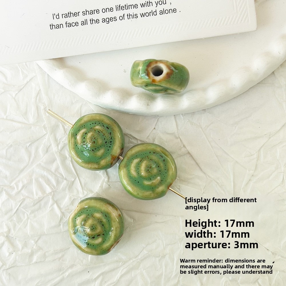X2298 2Pcs Green Ceramic Beads, Cube Star Rose Butterfly Pumpkin Shell Heart & Round Shapes, Irregular Straight Hole Spacer Beads for DIY Bracelet Necklace Jewelry Making