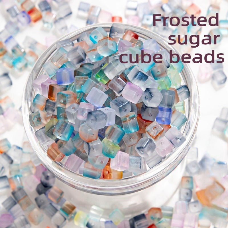 TK187 About 50pcs 7mm square sugar crystal clear glass beads, transparent matte beads, handcrafted DIY jewelry, handcrafted bracelet, necklace, earrings, accessory materials