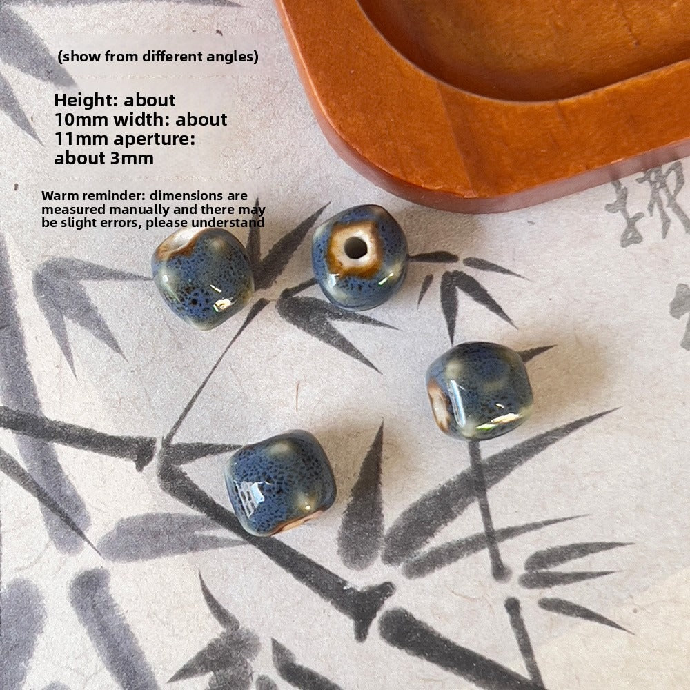 X2300 2Pcs Blue Gray Vintage Ceramic Beads, Lucky Fish Cross Rose Ball & Shell Shapes, Straight Hole Beads Pendants for DIY Bracelet & Necklace Making