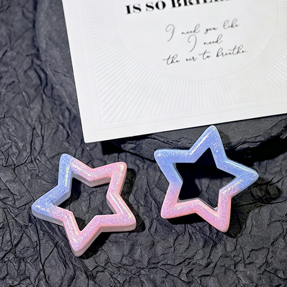 TK190 10Pcs 30mm Gradient Glitter Hollow Star Resin Charms, Two-Tone Pentagram Flatback Ornaments for DIY Cream Glue Phone Case Hair Clip Craft Supplies