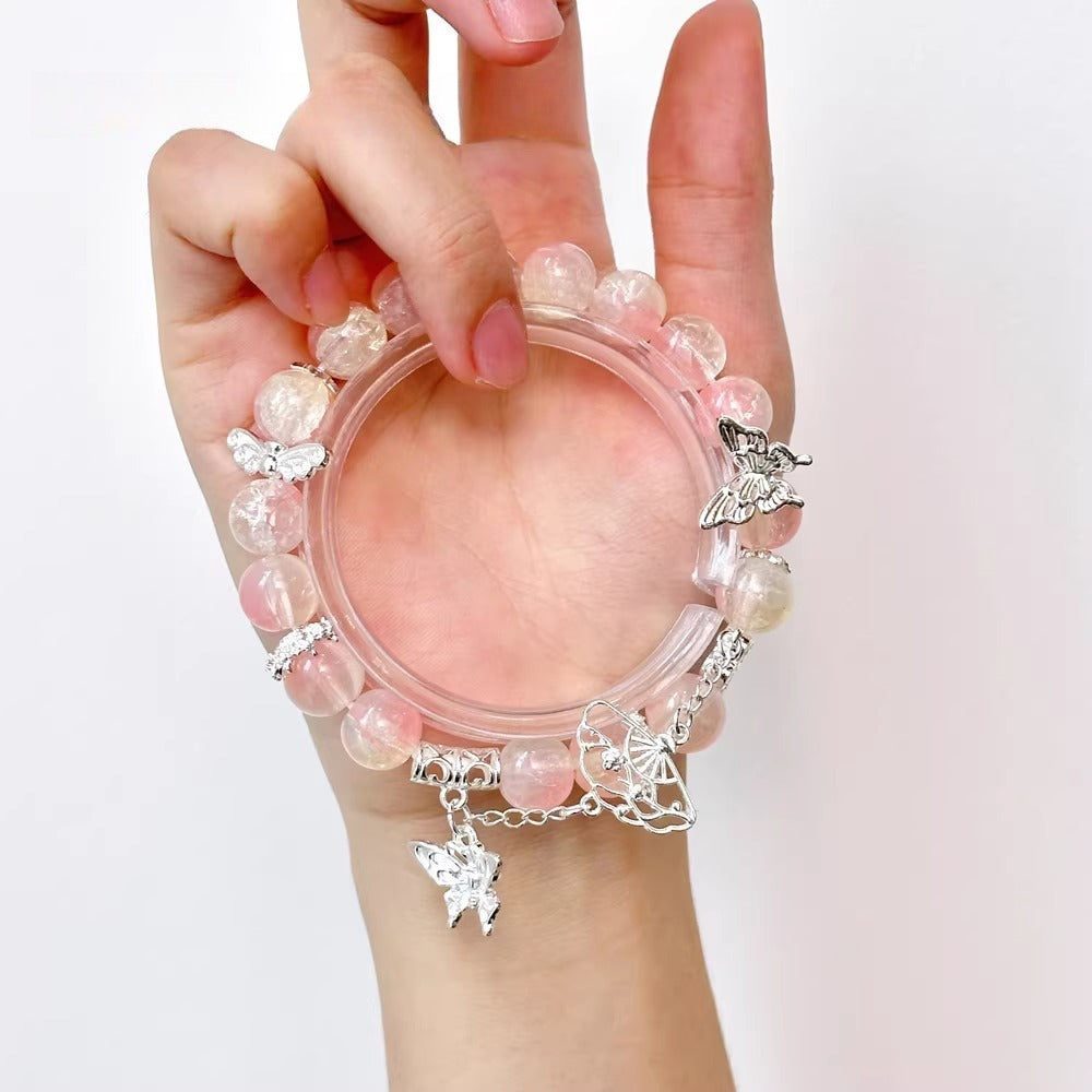TK87 2Pcs Bright Silver Alloy Butterfly Pendant & Spacer Beads, DIY Handmade Bracelet Necklace Jewelry Making Accessories