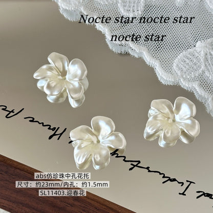 TK96 10Pcs Pearl-like Acrylic Perforated Petal Flower Beads with Stem, DIY Handmade Beaded Bracelet, Necklace & Phone Chain Accessories, Jewelry Components