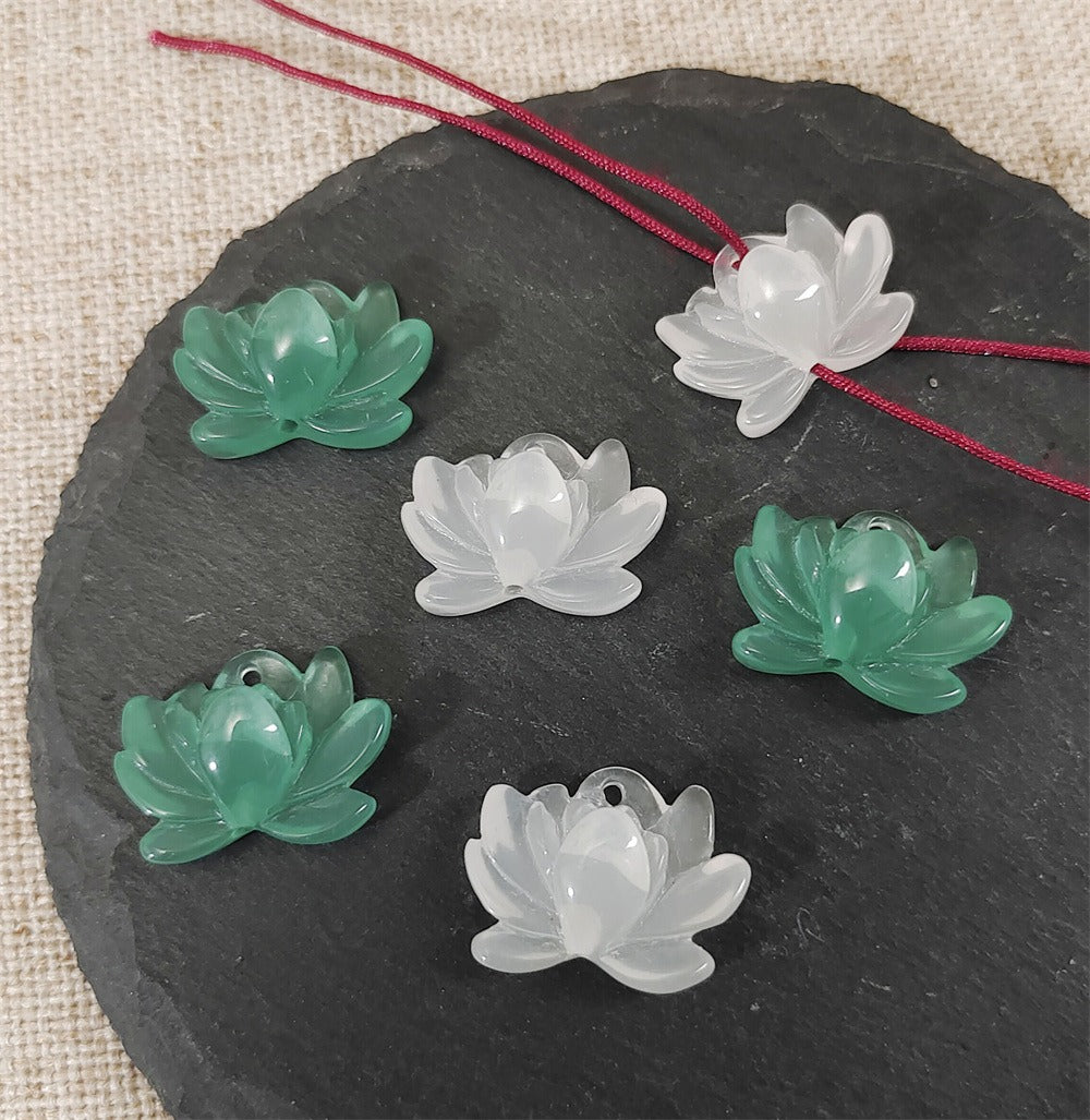 TK43 2pcs New Chinese resin imitation jade lotus double-about three DIY handmade necklace white jade jewelry pendant accessory