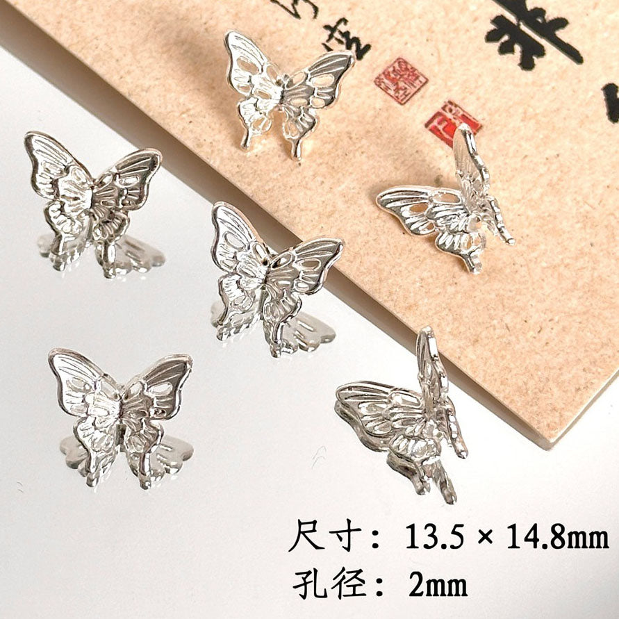 TK87 2Pcs Bright Silver Alloy Butterfly Pendant & Spacer Beads, DIY Handmade Bracelet Necklace Jewelry Making Accessories