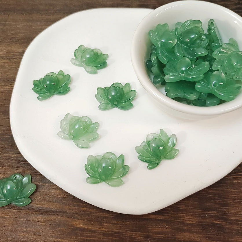 TK43 2pcs New Chinese resin imitation jade lotus double-about three DIY handmade necklace white jade jewelry pendant accessory