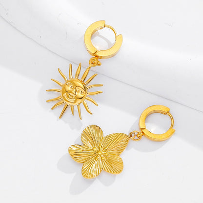 X2011  Stainless Steel Sun &amp; Flower Charms, Gold/Silver Plated Pendants for DIY Jewelry Making