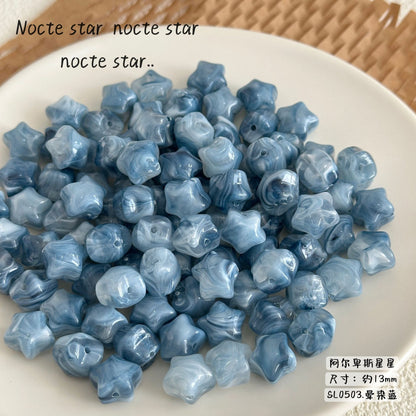 TK100 5Pcs 13mm Gradient Textured Acrylic Star Beads DIY Bracelet Phone Chain Jewelry Accessories