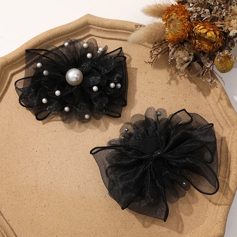 X2324 Three-Dimensional Multi-Layer Pearl Feather Organza Flower Charms, DIY Handmade Base for Earrings Rings Brooches Jewelry Making Bulk Craft Supplies
