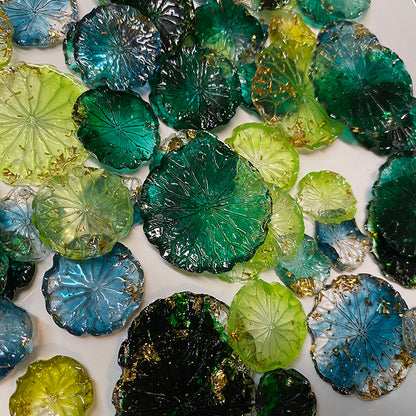 BJD498 About 10/30g  Mixed Clear Soft Rubber Flower Leaf Cabochons, Gold Foil Iridescent 3D Lotus Leaves, Blind Box DIY Craft Supplies for BJD Doll Basket Bouquet Jewelry Making Accessories