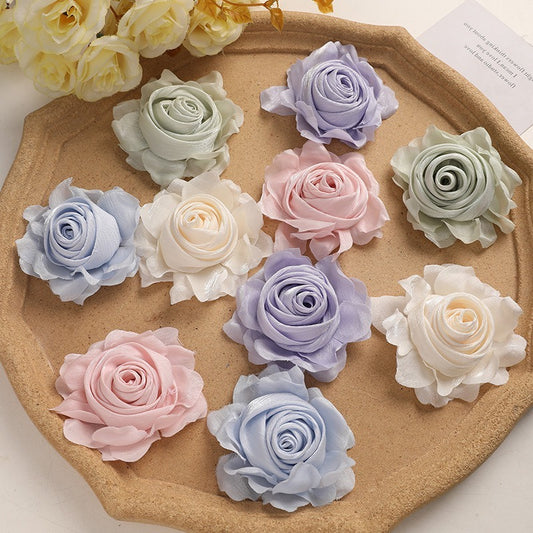 SP241 Cream-colored shiny netted silk rose DIY spring headpiece corsage necklace women's flower accessory wedding hair accessory