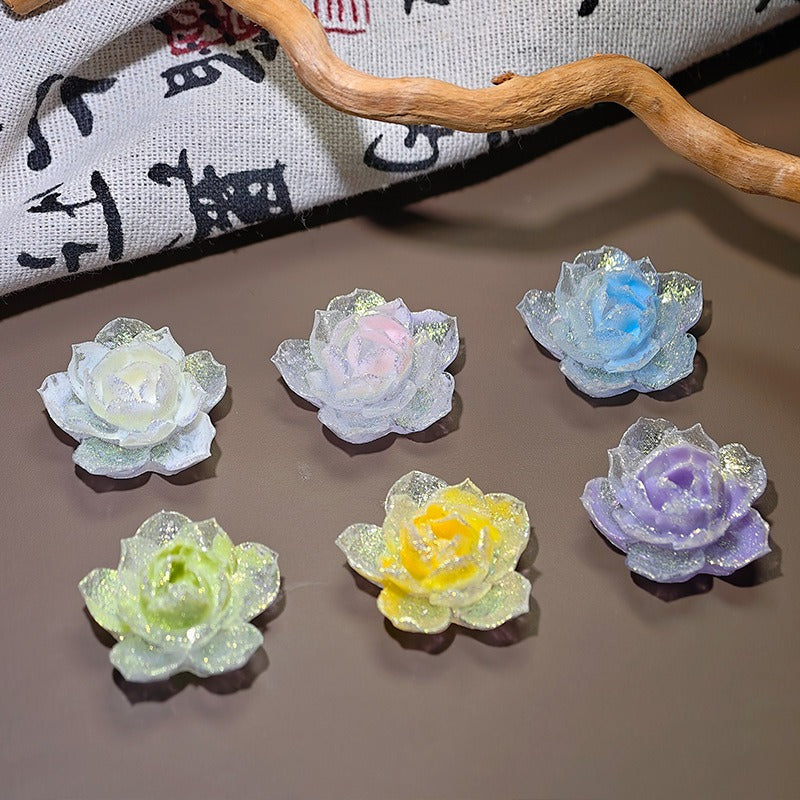 X2644 2Pcs Shimmering Yuhu Golden Lotus Resin Soft Rubber Flowers, DIY Accessory Supplies for Traditional Hairpins, Hair Clips, Bracelets, Necklaces & Earrings Craft Decorations