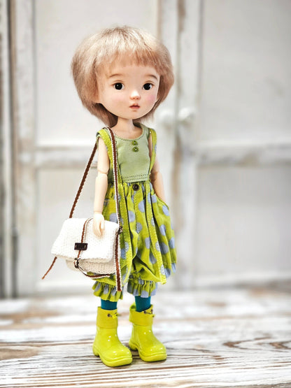 BJD578 30 Days Preorder Suitable for OB22, OB24, BJD, Blythe, Azone doll | Round Polka Dot Overalls, Wide Leg & Cuffed Design, Casual Style, Worldwide Shipping, Custom Order Available