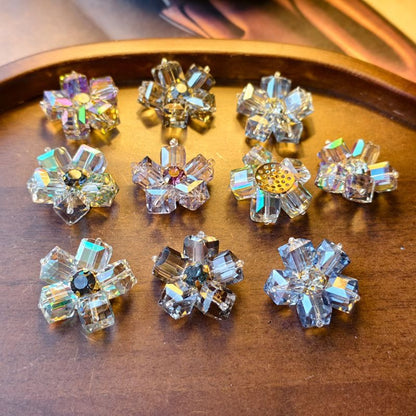 X2410  Hand Wrapped Square Sugar Rhinestone Crystal Glass Flower Half-finished Beads, DIY Craft Accessories for Handmade Bracelet Necklace Earring Jewelry Making Supplies