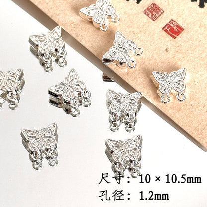 TK87 2Pcs Bright Silver Alloy Butterfly Pendant & Spacer Beads, DIY Handmade Bracelet Necklace Jewelry Making Accessories