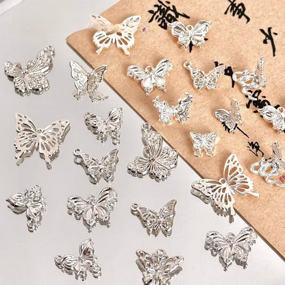 TK87 2Pcs Bright Silver Alloy Butterfly Pendant & Spacer Beads, DIY Handmade Bracelet Necklace Jewelry Making Accessories