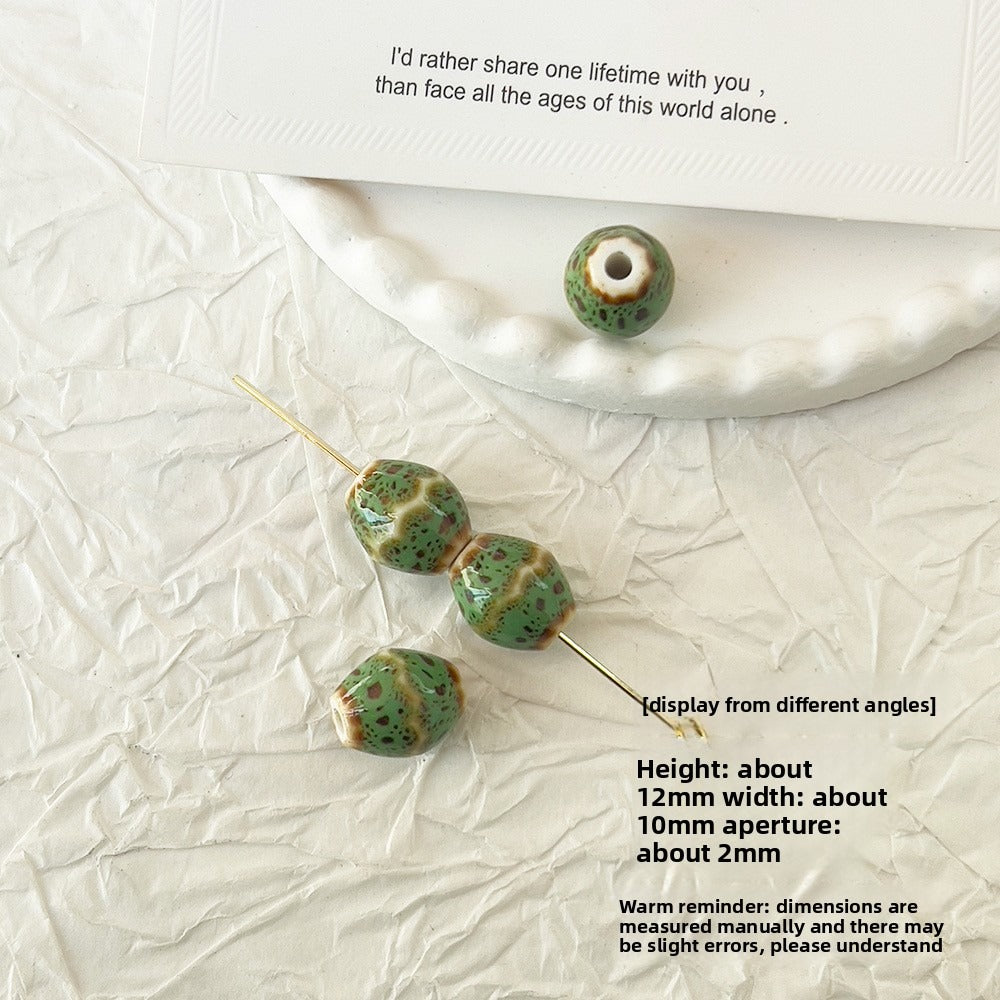 X2298 2Pcs Green Ceramic Beads, Cube Star Rose Butterfly Pumpkin Shell Heart & Round Shapes, Irregular Straight Hole Spacer Beads for DIY Bracelet Necklace Jewelry Making