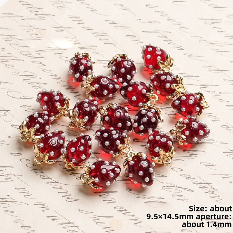 X2442 Cute Rhinestone Pearl 3D Strawberry Pendants, Large & Medium Size, DIY Handmade Accessories for Bracelets, Necklaces, Earrings & Phone Charms